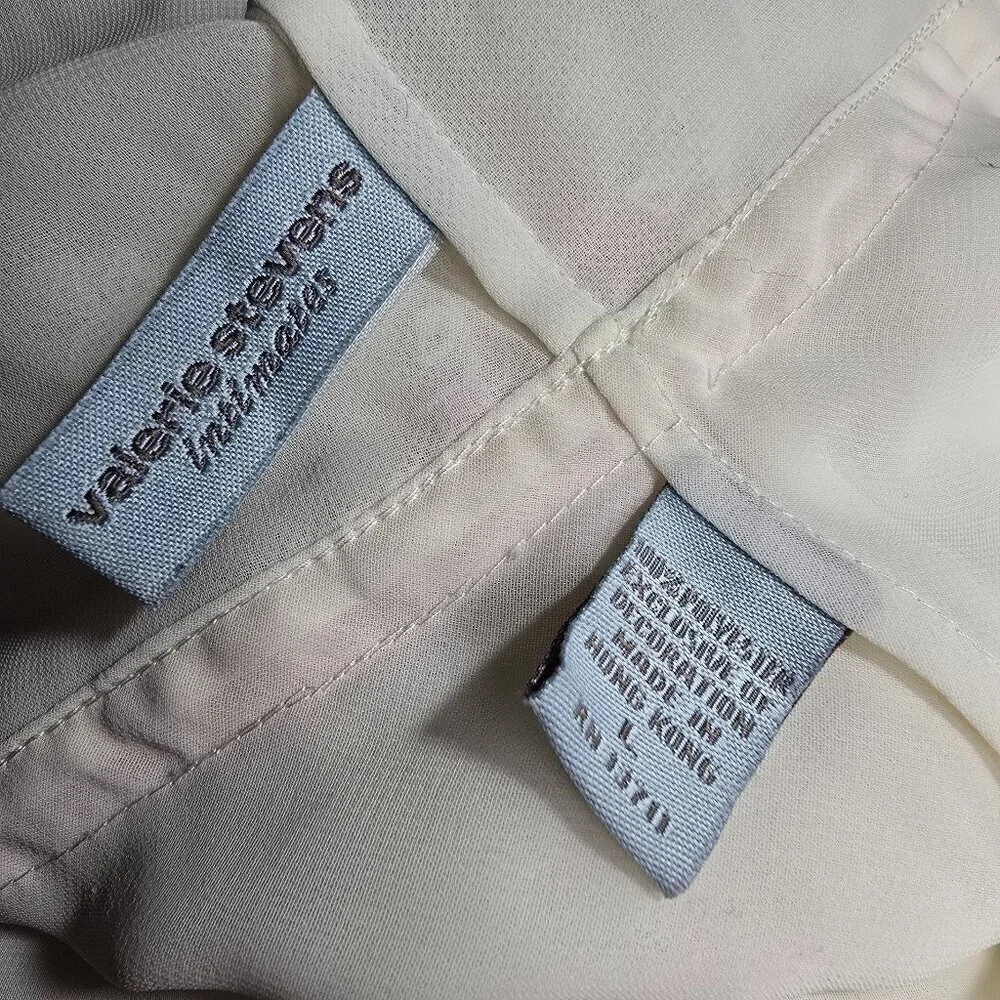 Vintage 90s Valerie Stevens Off White Mesh Floral Embroidered Nightgown Chemise - Picture 10 of 10